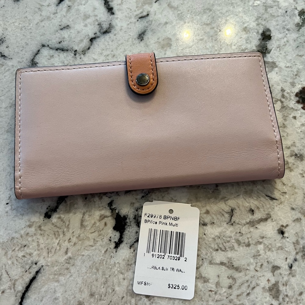 Coach 1941 Glovetanned Leather Slim Trifold Wallet Ice Pink/Multi F29978